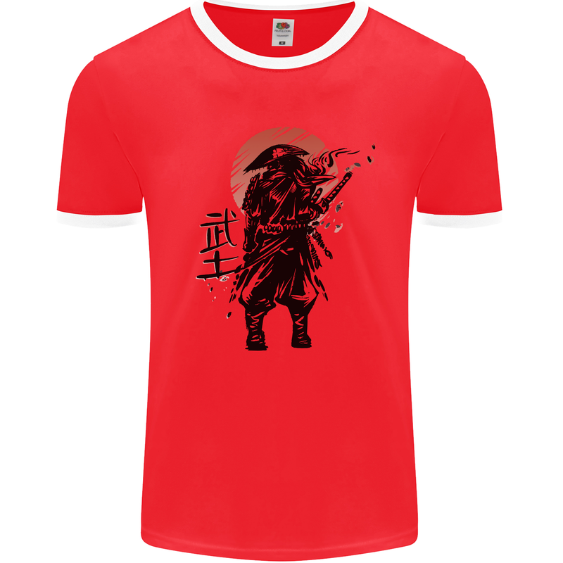 Samurai Sun  MMA Warrior Mens Ringer T-Shirt Red/White