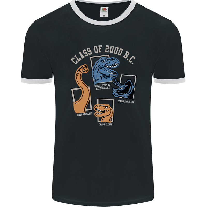 Dinosaur Class of 2000 BC Funny T-Rex Mens Ringer T-Shirt FotL Black/White