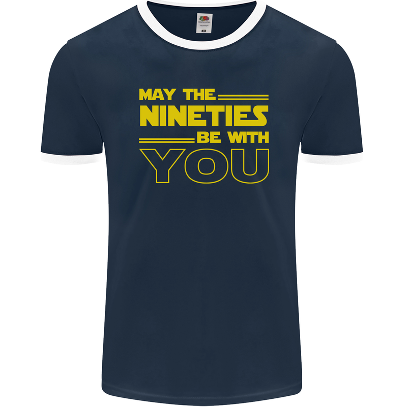 May the 90s Nineties Be With You Sci-Fi Mens Ringer T-Shirt FotL Navy Blue/White