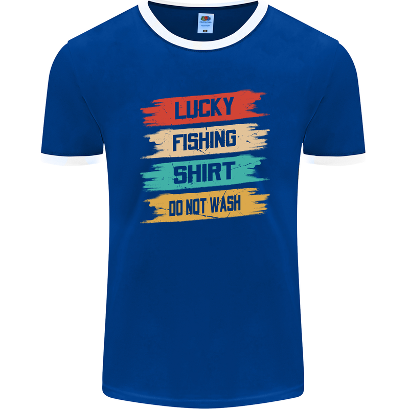 Lucky Fishing Shirt Fisherman Funny Mens Ringer T-Shirt FotL Royal Blue/White