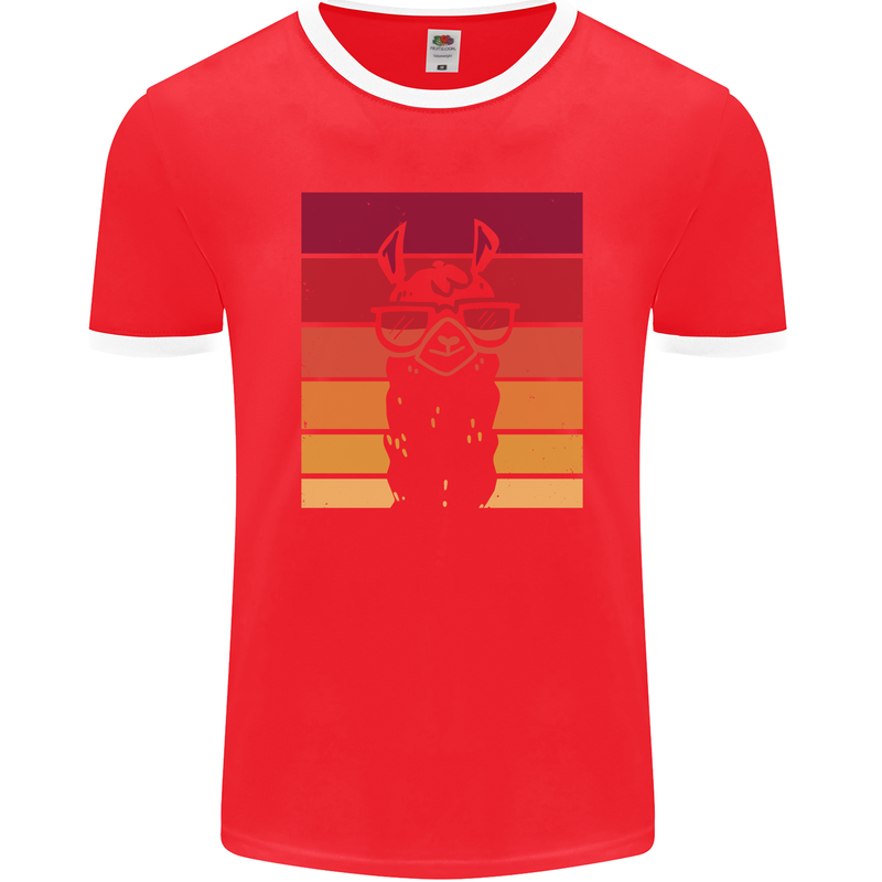 A Llama Wearing Shades Mens Ringer T-Shirt FotL Red/White