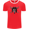 Pirate & Swords Skull Captain Jolly Roger Mens Ringer T-Shirt FotL Red/White