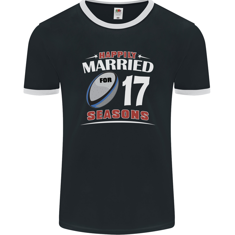 17 Year Wedding Anniversary 17th Rugby Mens Ringer T-Shirt FotL Black/White