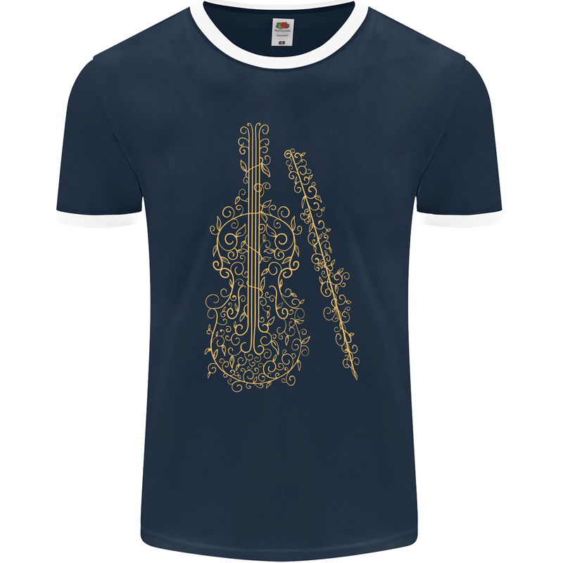 A Violin Cello Mens Ringer T-Shirt FotL Navy Blue/White