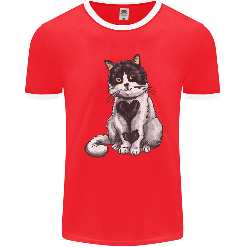 I Love Cats Cute Kitten Mens Ringer T-Shirt FotL Red/White