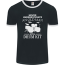 Old Man Drumming Drum Kit Funny Drummer Mens Ringer T-Shirt FotL Black/White