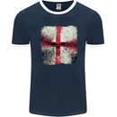 Dissolving England Flag St. George's Skull Mens Ringer T-Shirt FotL Navy Blue/White
