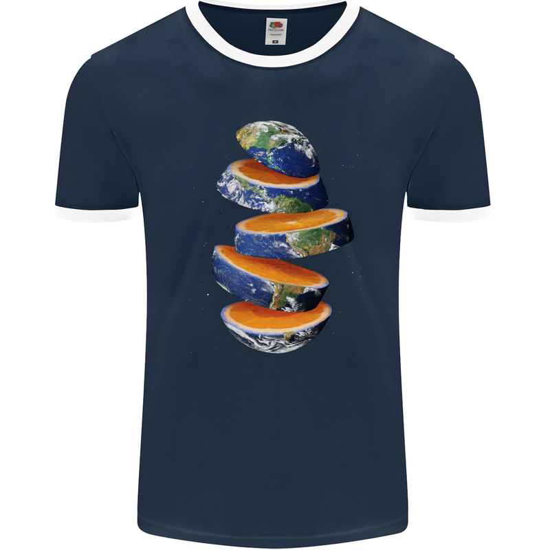 Our Orange Planet Earth Mens Ringer T-Shirt FotL Navy Blue/White