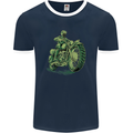 Biker Green Cafe Racer Motorbike Motorcycle Mens Ringer T-Shirt FotL Navy Blue/White