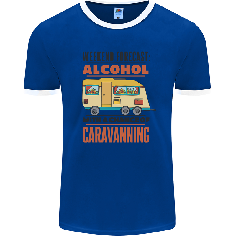 Funny Alcohol Caravanning Caravan Beer Mens Ringer T-Shirt FotL Royal Blue/White