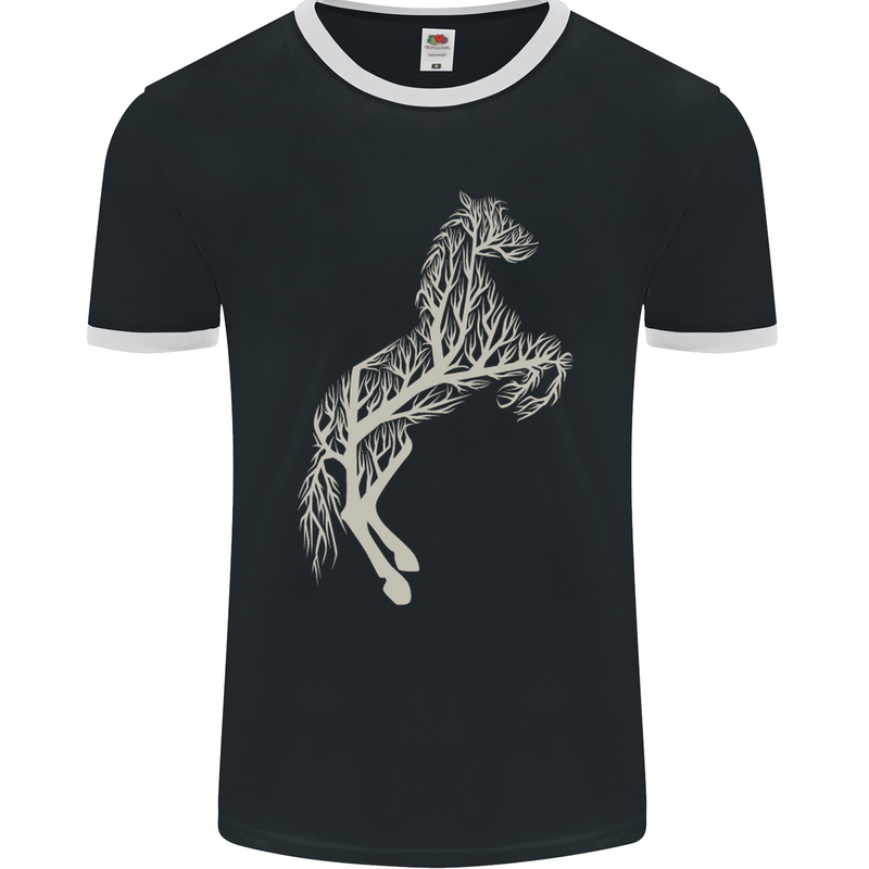 Tree Horse Ecology Equestrian Mens Ringer T-Shirt FotL Black/White