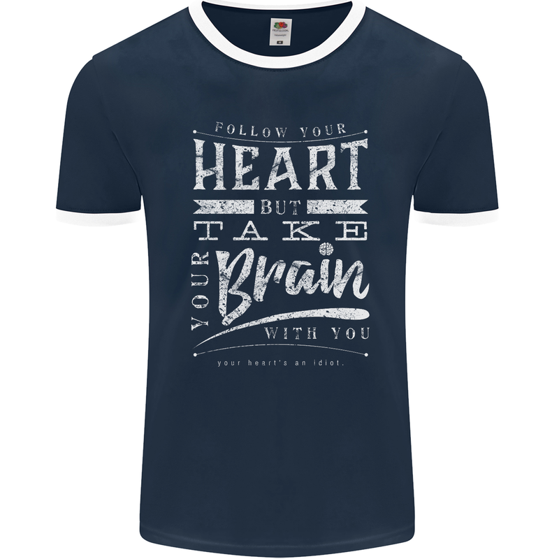 Take Your Heart With You Slogan Mens Ringer T-Shirt FotL Navy Blue/White