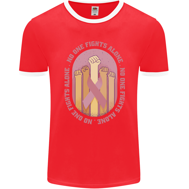 Breast Cancer Awareness Fights Alone Mens Ringer T-Shirt FotL Red/White