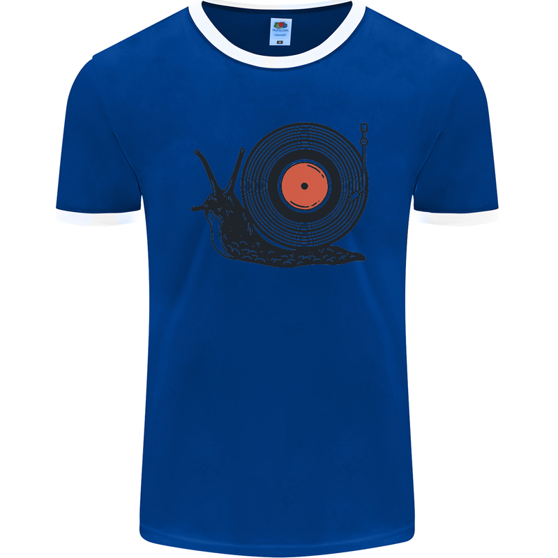 Slug Decks with Vinyl LP DJ DJing Turntable Mens Ringer T-Shirt FotL Royal Blue/White