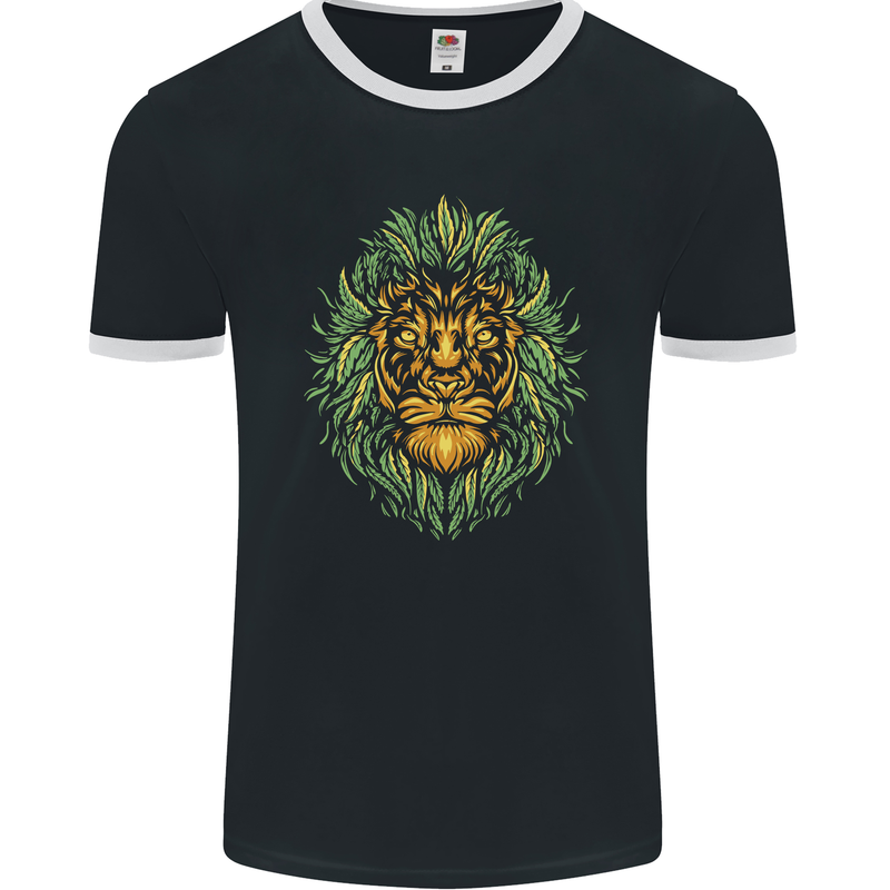 Cannabis Lion Weed Drugs Marijuana Weed Mens Ringer T-Shirt FotL Black/White