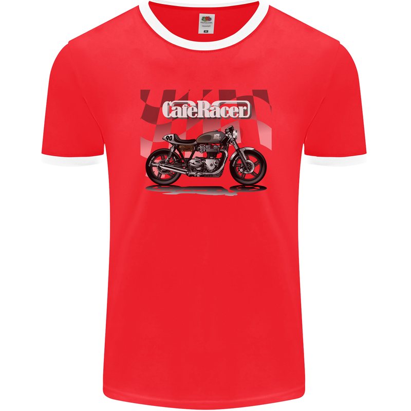 Cafe Racer Motorbike Motorcycle Biker Mens Ringer T-Shirt FotL Red/White