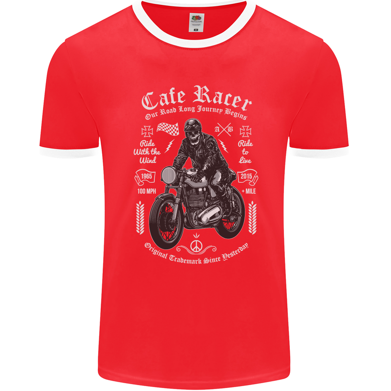 Cafe Racer Motorcycle Motorbike Biker Mens Ringer T-Shirt FotL Red/White