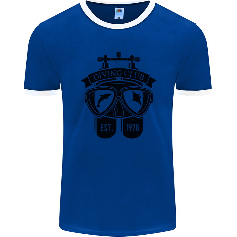 Scuba Diving Club Diver Deep Sea Wreck Mens Ringer T-Shirt FotL Royal Blue/White