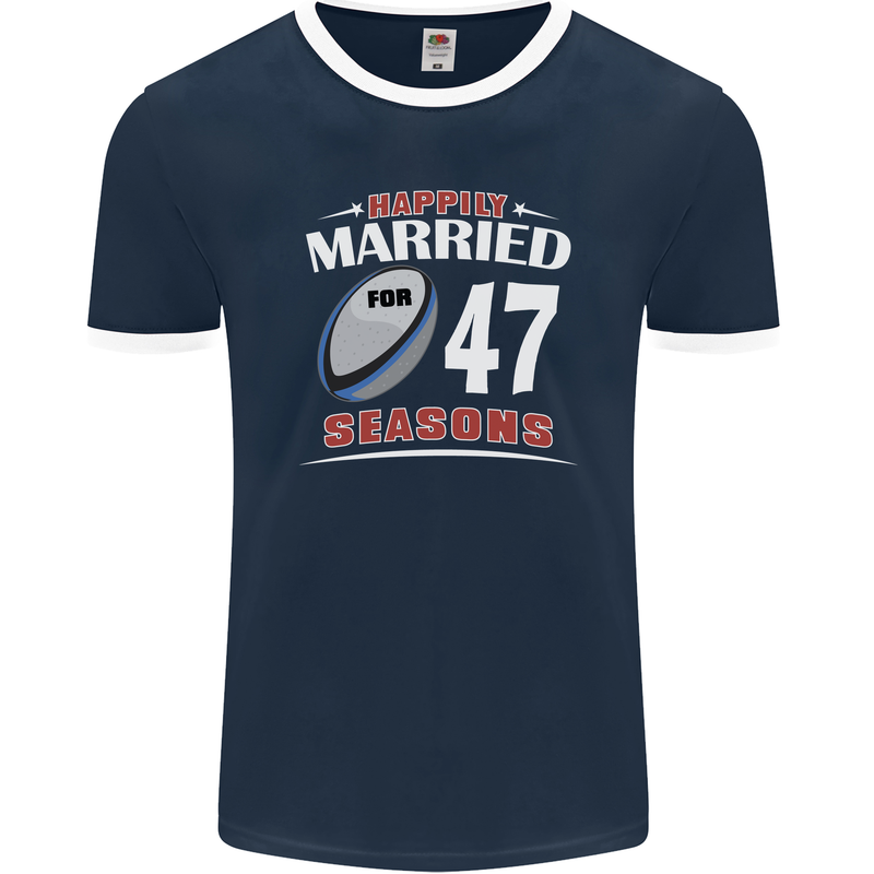 47 Year Wedding Anniversary 47th Rugby Mens Ringer T-Shirt FotL Navy Blue/White