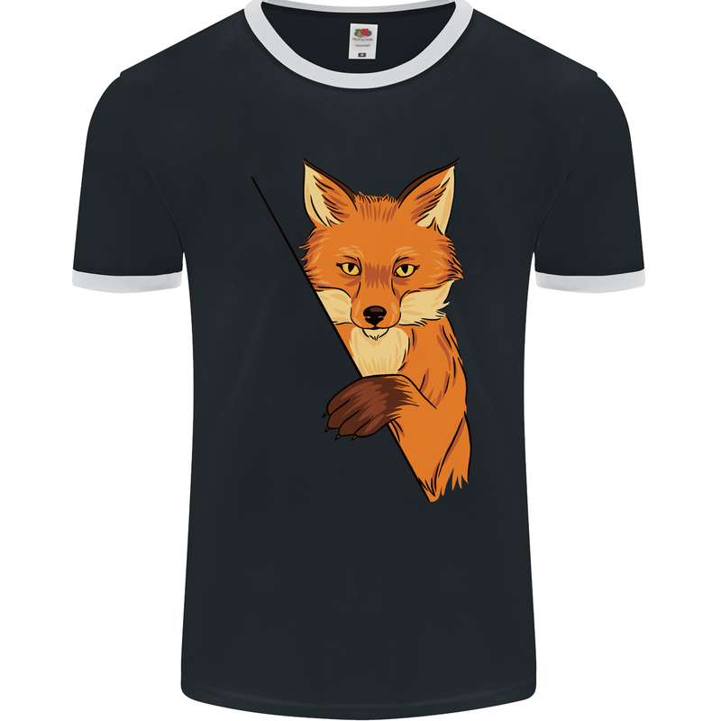 An Orange Fox Illustration Mens Ringer T-Shirt FotL Black/White