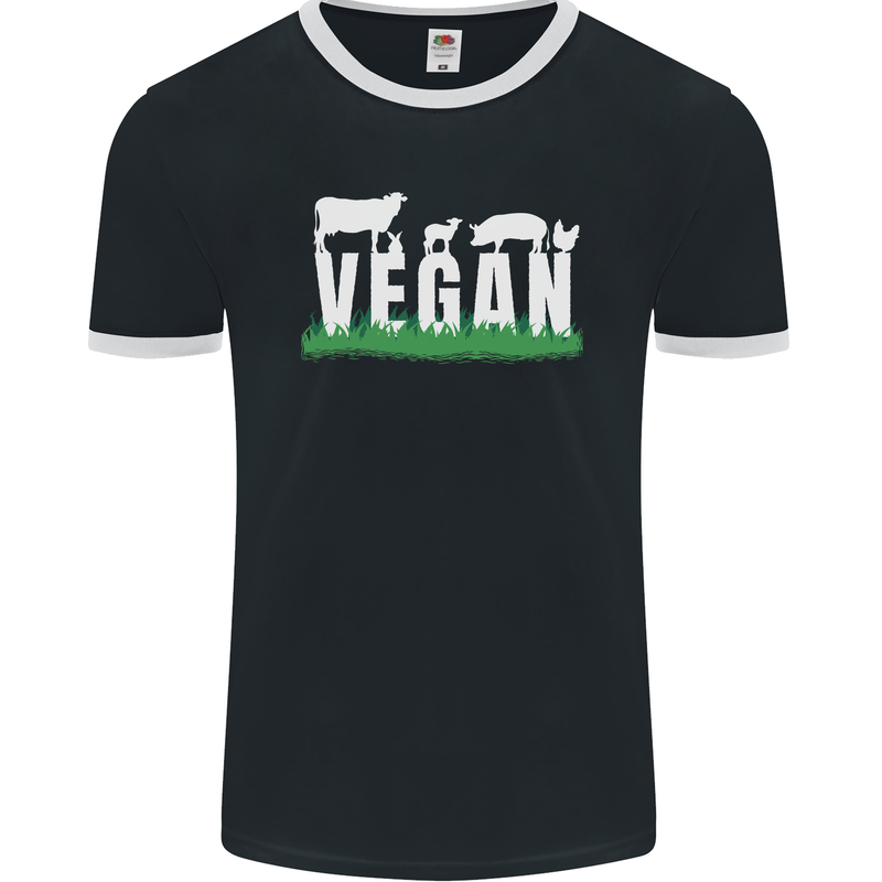 Vegan Field Mens Ringer T-Shirt FotL Black/White