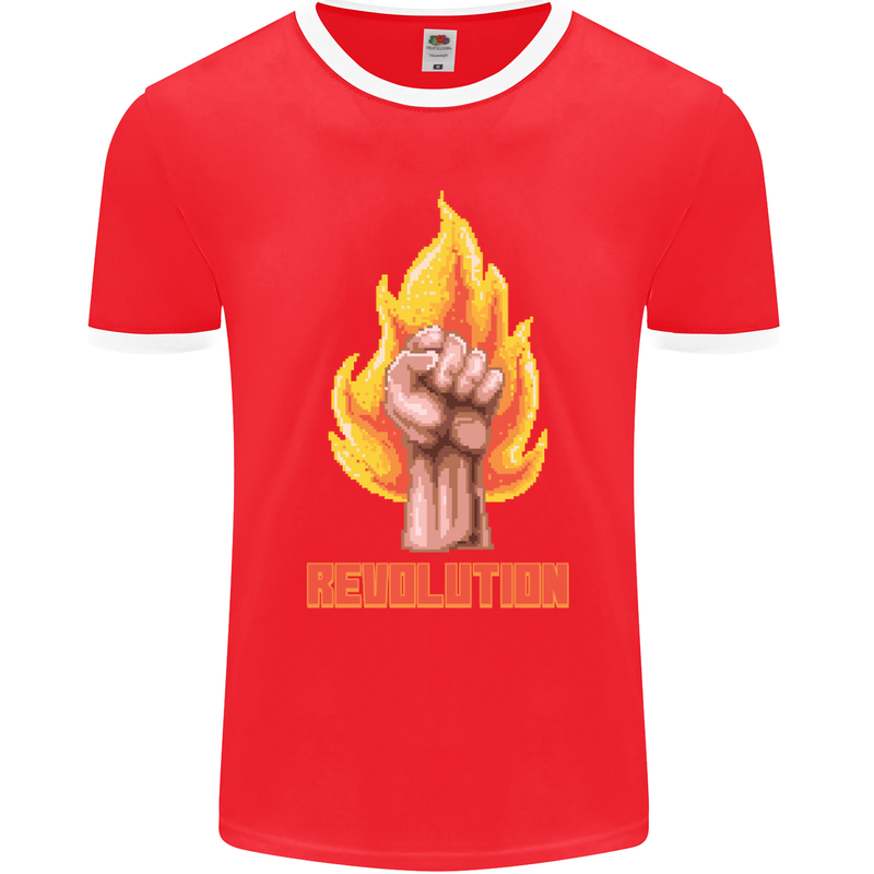 Pixelated Revolution Anarchy Anarchist 99% Mens Ringer T-Shirt FotL Red/White