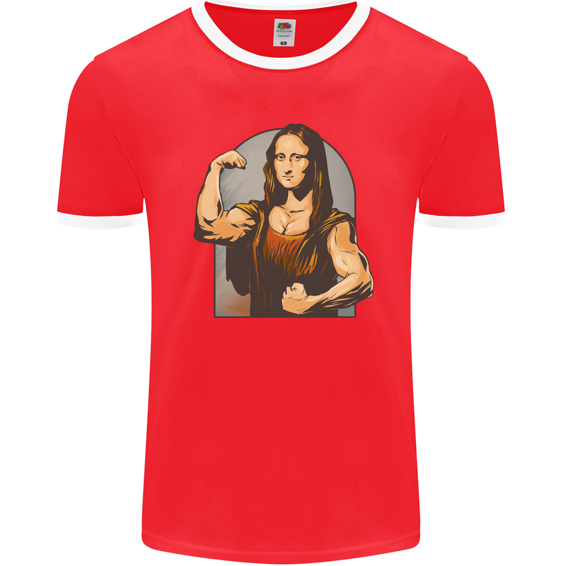 Mona Lifter Funny Gym Bodybuilding Workout Mens Ringer T-Shirt FotL Red/White