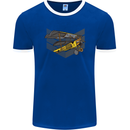 Steampunk Plane Aircraft Biplane Mens Ringer T-Shirt FotL Royal Blue/White