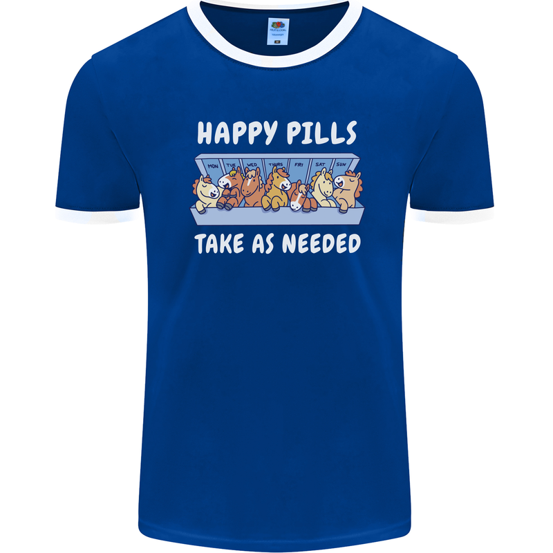 Funny Equestrian Horse Pills Mens Ringer T-Shirt FotL Royal Blue/White