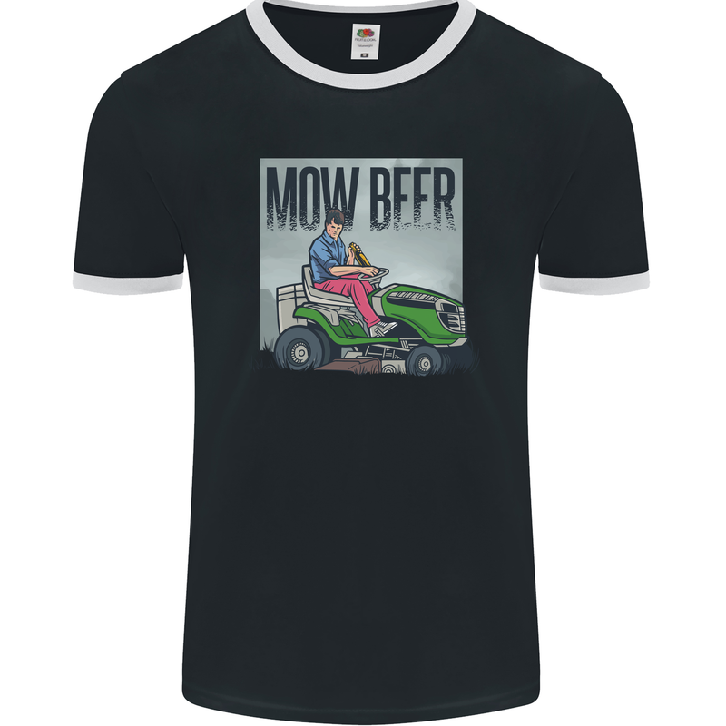 Mow Beer Funny Lawnmower Alcohol Gardening Mens Ringer T-Shirt FotL Black/White