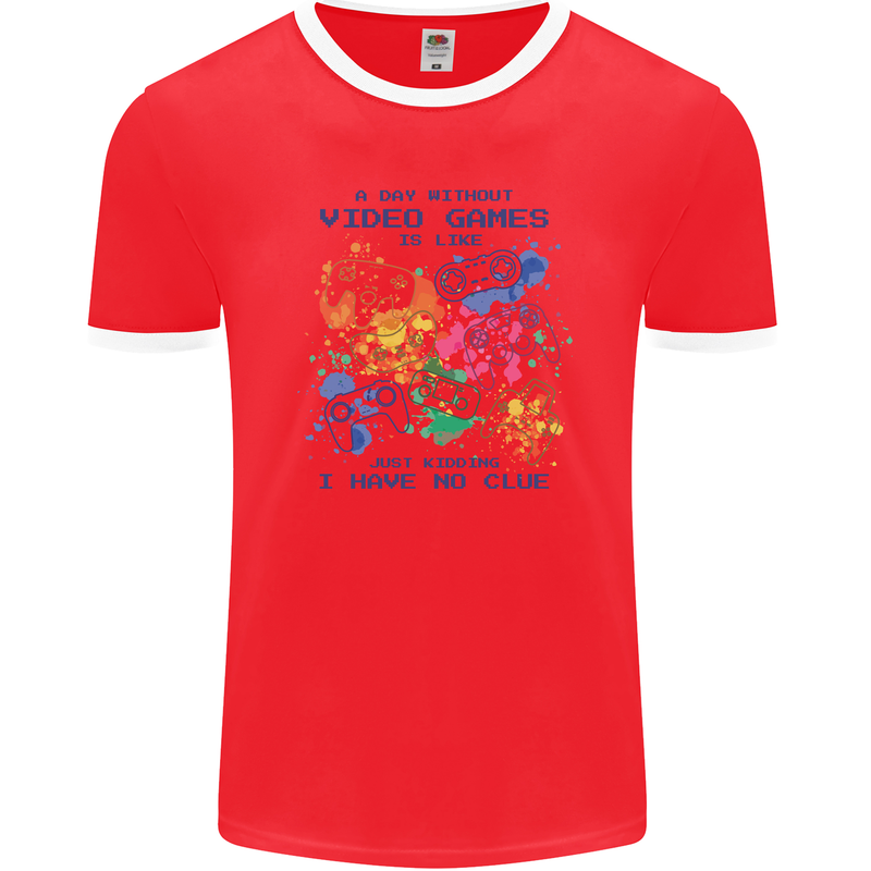 A Day Without Video Games Mens Ringer T-Shirt FotL Red/White