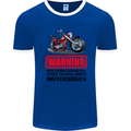 Warning May Spontaneously Talking About Motorbikes Mens White Ringer T-Shirt Royal Blue/White