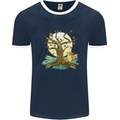 An Owl and Fox Tree Nature Ecology Mens Ringer T-Shirt FotL Navy Blue/White