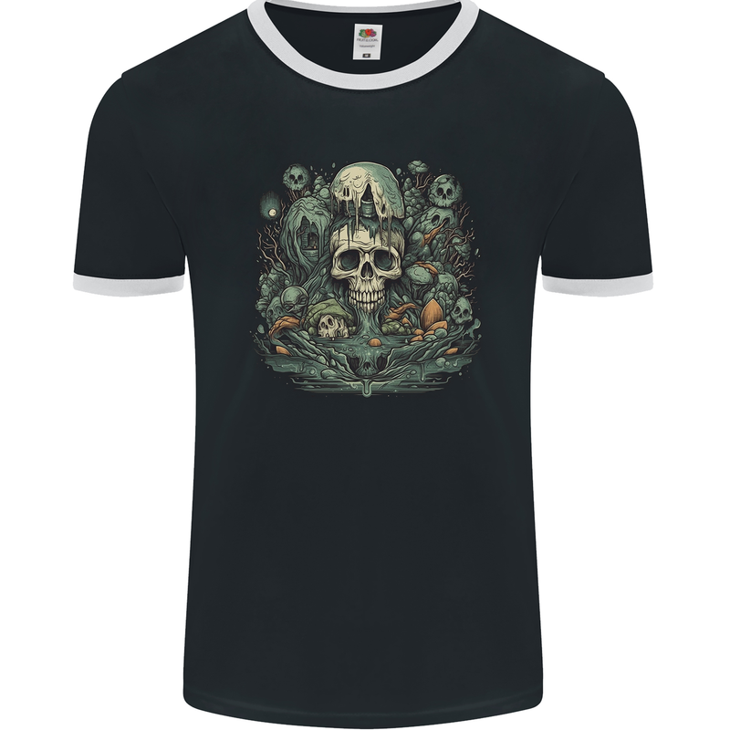 Skull City Biker Gothic Evil Mens Ringer T-Shirt FotL Black/White