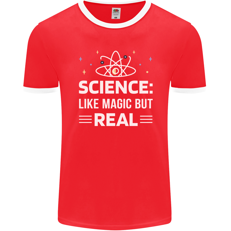 Science Like Magic But Real Funny Nerd Geek Mens Ringer T-Shirt FotL Red/White