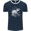 Sacral Style Elephant Meditation Tattoo Art Mens Ringer T-Shirt FotL Navy Blue/White