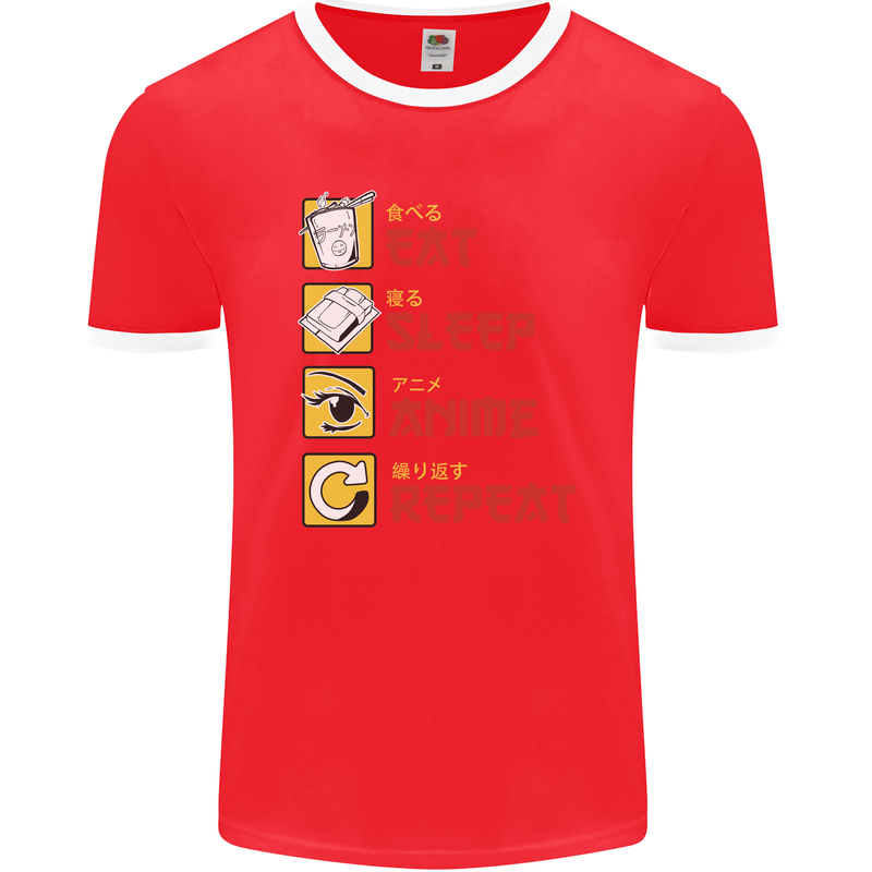 Eat Sleep Anime Repeat Mens Ringer T-Shirt FotL Red/White