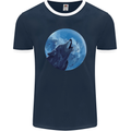 A Howling Wolf Full Moon Werewolves Mens Ringer T-Shirt FotL Navy Blue/White