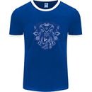 Mandala Art Elephant Mens White Ringer T-Shirt Royal Blue/White