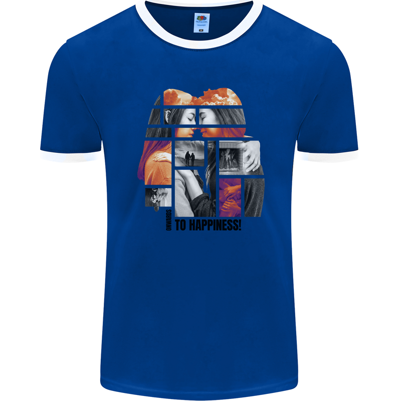 LGBT Onwards to Happiness Mens Ringer T-Shirt FotL Royal Blue/White