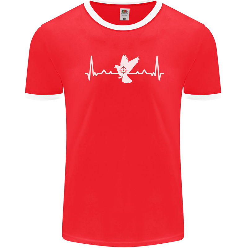 Pigeon Hunting Heart Beat Hunter ECG Mens Ringer T-Shirt FotL Red/White