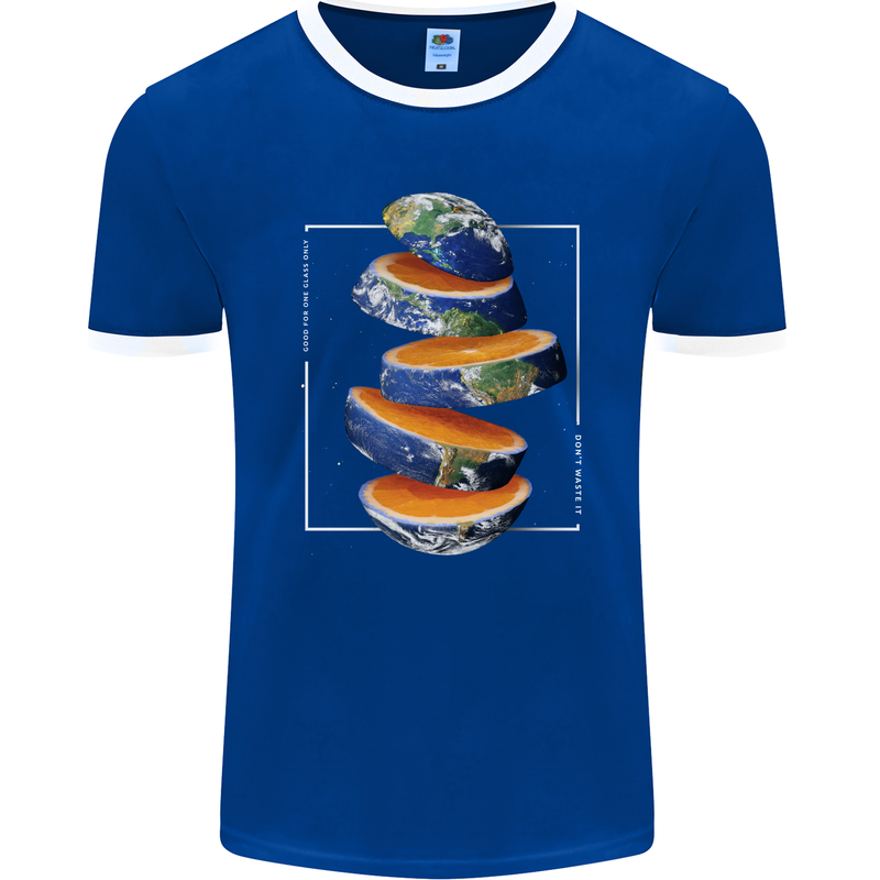 Our Orange Planet Earth One Glass Only Mens Ringer T-Shirt FotL Royal Blue/White