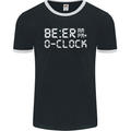 Beer O'Clock Funny Alcohol Drunk Humor Mens Ringer T-Shirt FotL Black/White