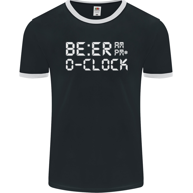 Beer O'Clock Funny Alcohol Drunk Humor Mens Ringer T-Shirt FotL Black/White