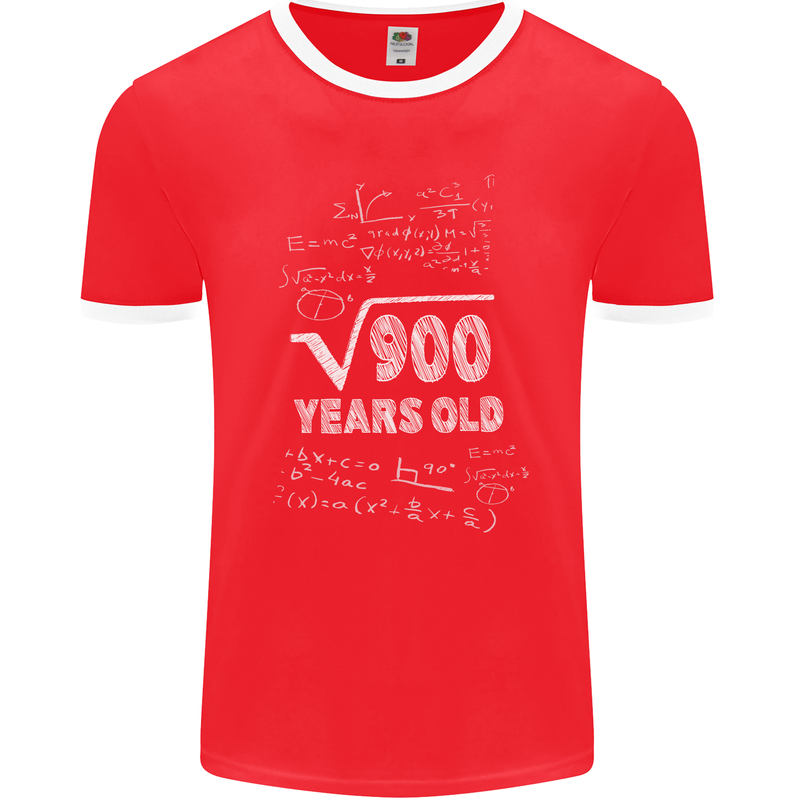 30th Birthday 30 Year Old Geek Funny Maths Mens Ringer T-Shirt FotL Red/White