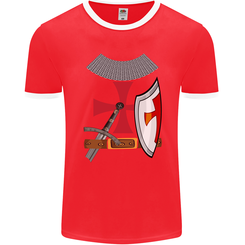 Knights Templar Fancy Dress St Georges Day Mens Ringer T-Shirt FotL Red/White