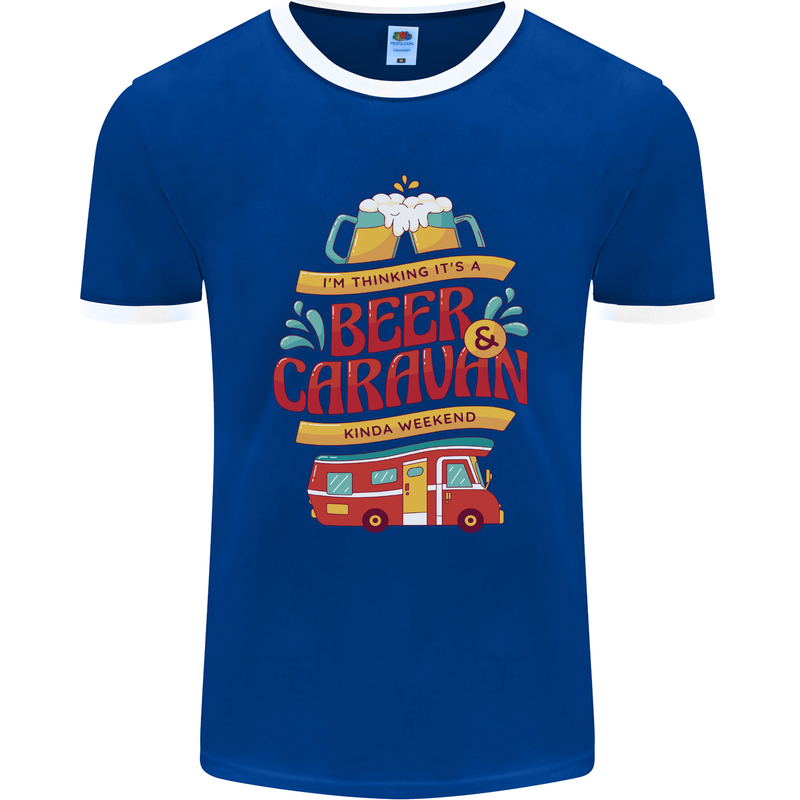 Beer and Caravan Kinda Weekend Funny Mens Ringer T-Shirt FotL Royal Blue/White