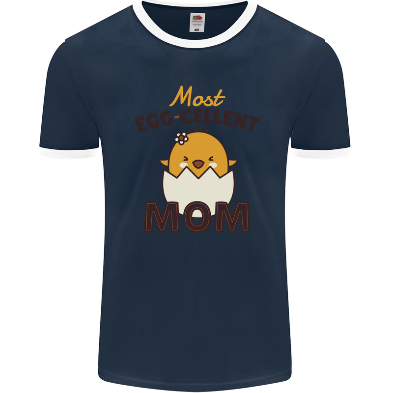 Mother's Day Easter Most Egg-cellent Mom Mens Ringer T-Shirt FotL Navy Blue/White