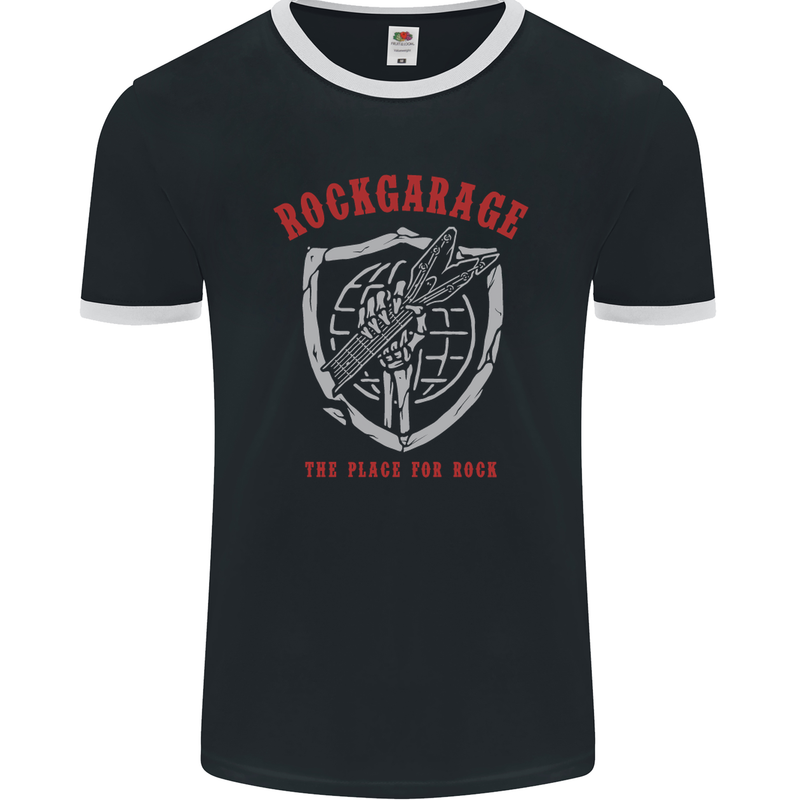 Rock Garage the Place for Rock Guitar Mens Ringer T-Shirt FotL Black/White