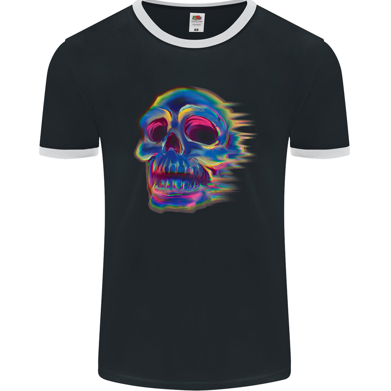 A Trippy Skull Mens Ringer T-Shirt FotL Black/White